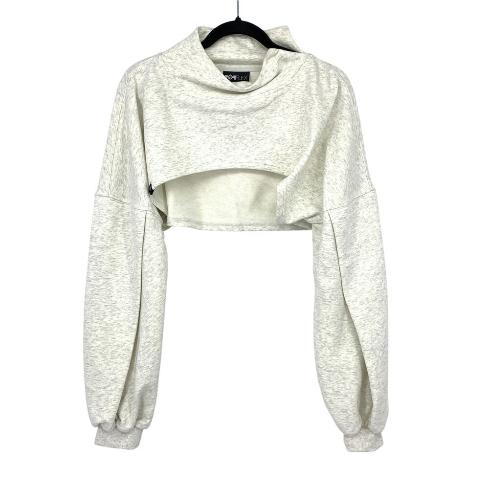Popflex Mockneck Shruggie Cropped Pullover Sweatshirt Womens L/XL Heather Gray - Picture 1 of 7